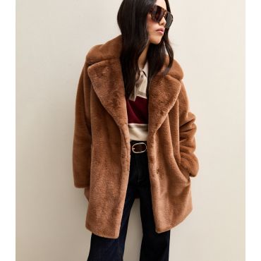 Women's Tan Faux Fur Midi Coat New Look