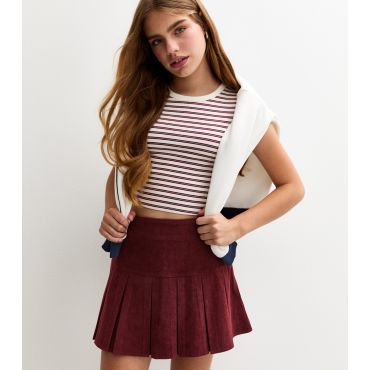 Girls' Burgundy Corduroy Pleated Skort New Look