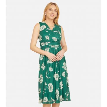 Women's Green Floral Sleeveless Wrap Midi Dress Yumi New Look