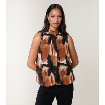 Women's Black Abstract Print High Neck Puffball Top Blue Vanilla New Look