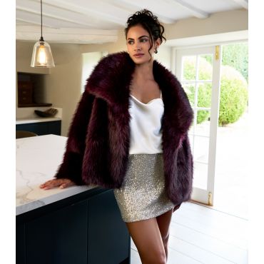 Women's Dark Burgundy Faux Fur Coat Blue Vanilla New Look