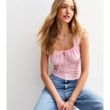Women's Pink Tie Neck Cami Top New Look