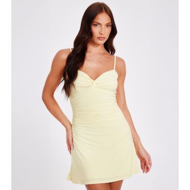 Women's Light Yellow Gathered Knot Front Mini Dress Quiz New Look