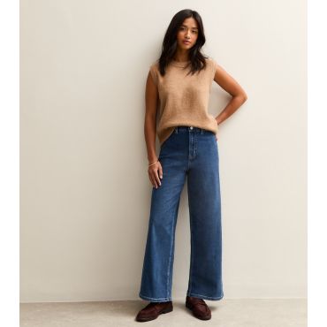 Women's Petite Blue Stretch Wide Leg Jeans New Look