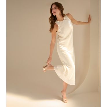 Women's White Sequinned Bias Cut Midi Dress Blue Vanilla New Look