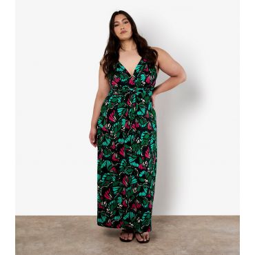 Women's Curve Green Butterfly Wings Print Maxi Dress Apricot New Look