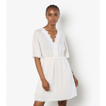 Women's White Daisy Embroidered Lace Insert Mini Dress Apricot New Look