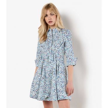 Women's Blue Floral Print Poplin Mini Shirt Dress Apricot New Look