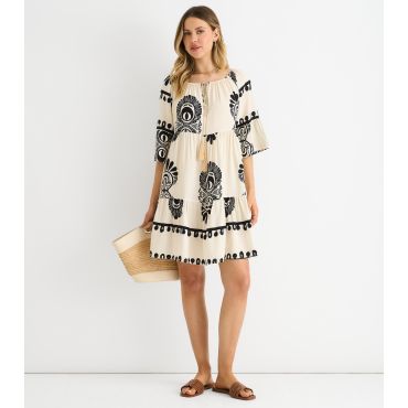 Women's Cream Abstract Print Flared Mini Dress Gini London New Look