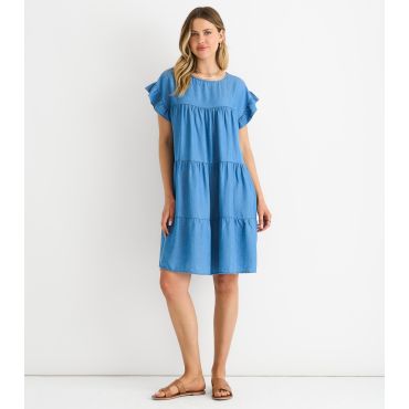 Women's Light Blue Frill Sleeve Tiered Mini Dress Gini London New Look