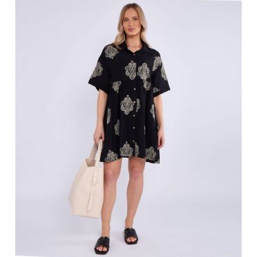 Women's Black Embroidered Smock Mini Shirt Dress Gini London New Look