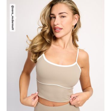 Women's by Zara McDermott Brown Contrast Trim Crop Top Rise New Look