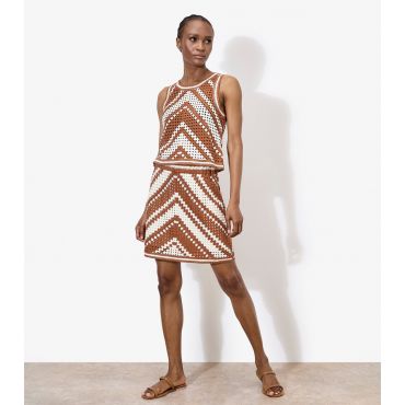 Women's Brown Chevron Crochet Skirt Apricot New Look