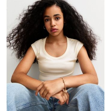 Girls' Cream Scoop Neck Ribbed T-Shirt New Look