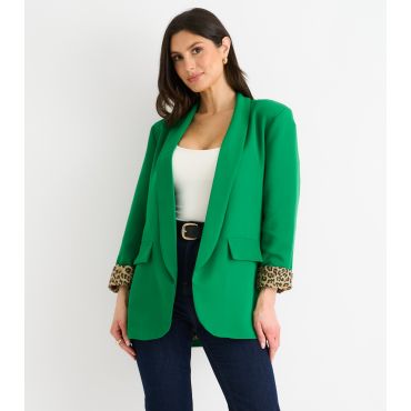 Women's Green Contrast Trim Blazer Gini London New Look
