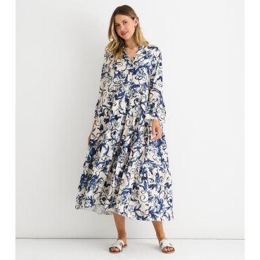 Women's Blue Floral Print Shirt Dress Gini London New Look