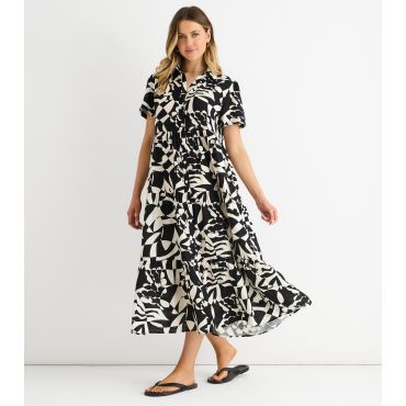 Women's Black Aztec Print Maxi Shirt Dress Gini London New Look