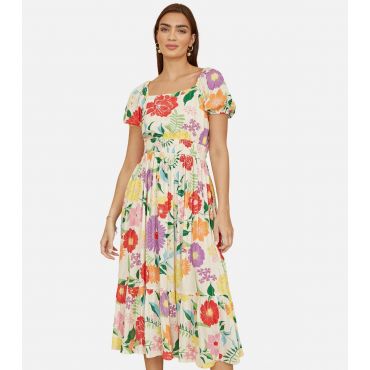 Women's Multicolour Floral Print Midi Dress Yumi New Look