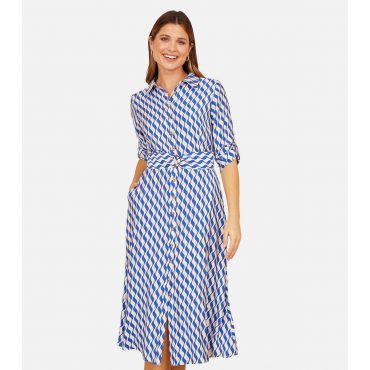 Women's Blue Swirl Print Shirt Dress Yumi New Look