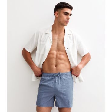 Men's Blue Seersucker Swim Shorts Only and Sons New Look