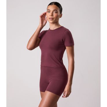 Women's Plush Burgundy Logo Label Tee Gym King New Look