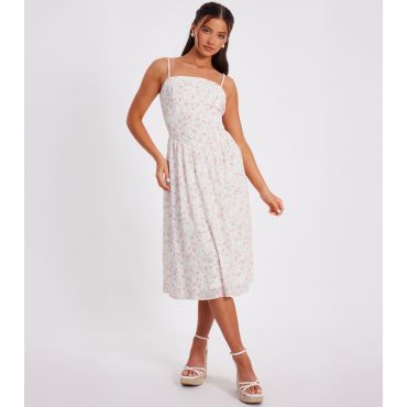Women's Petite White Floral Print Midi Dress Quiz New Look
