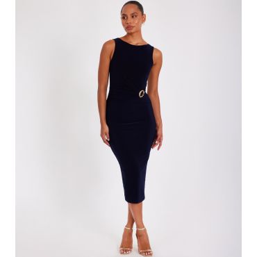 Women's Petite Navy Buckle Detail Midi Dress Quiz New Look