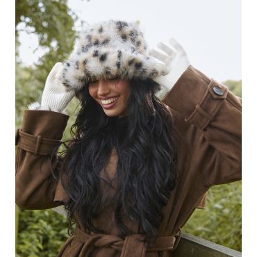Brown Animal Print Faux Fur Hat and Gloves South Beach New Look