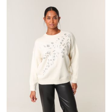 Women's Off White Sequin Embellished Jumper Blue Vanilla New Look