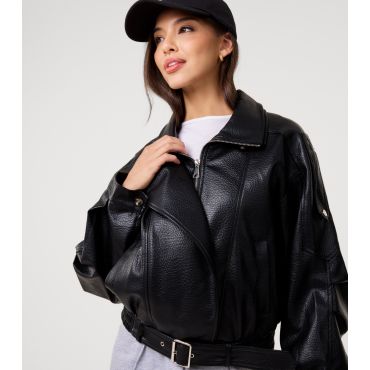 Women's Black Oversized Faux Leather Jacket Pink Vanilla New Look