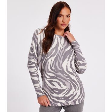 Women's Grey Zebra Print Jumper Quiz New Look