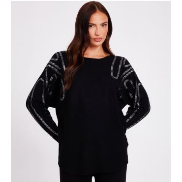 Women's Black Embellished Batwing Sleeve Jumper Quiz New Look