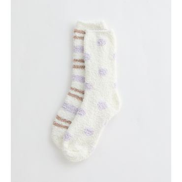 Purple Pack of 2 Spot And Stripe Textured Socks New Look