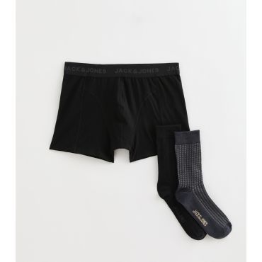 Men's Black Patterned Boxers and Socks Gift Set Jack & Jones New Look