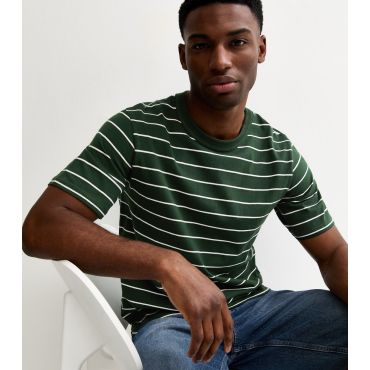 Men's Dark Green Short Sleeve Stripe T-Shirt Jack & Jones New Look