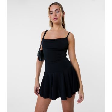 Women's Black Strappy Flip Skirt Mini Dress Pink Vanilla New Look