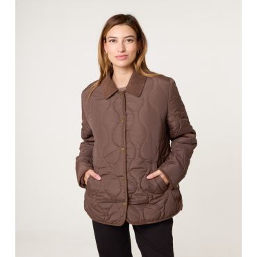 Women's Brown Quilt Cord Collar Coat Blue Vanilla New Look