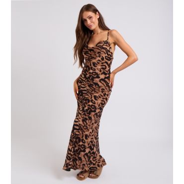 Women's Brown Leopard Print Satin Cowl Midaxi Dress Urban Bliss New Look