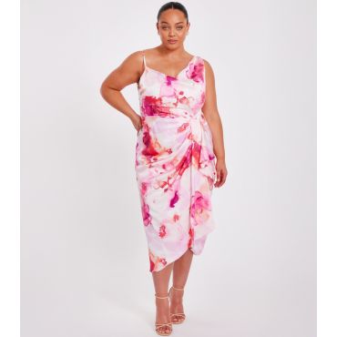 Women's Plus Size Light Pink Floral Print Ruched Midi Dress Curves Quiz New Look