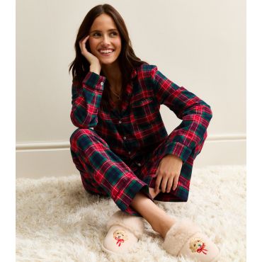 Women's Red Woven Check Pattern Revere Collar Pyjama Set New Look