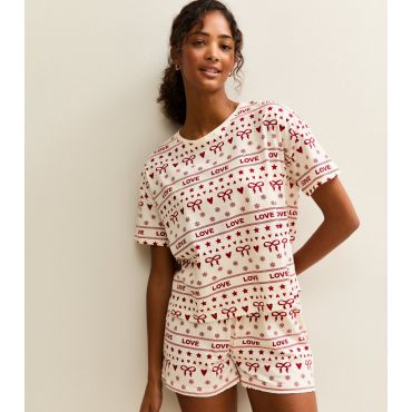 Women's Red Fairisle Print T-Shirt and Shorts Pyjama Set New Look