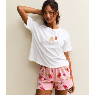 Women's Pink Christmas Gingerbread Coffee Short Sleeve Top and Shorts Pyjama Set New Look