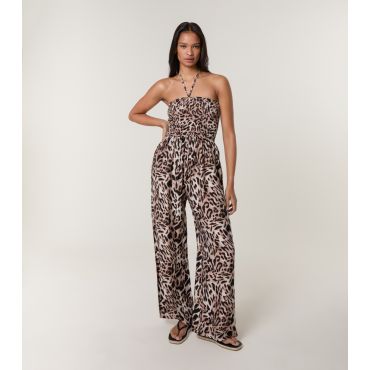 Women's Rust Leopard Print Bandeau Jumpsuit Blue Vanilla New Look