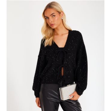 Women's Black Knit Sparkle Cardigan Quiz New Look