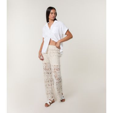 Women's Stone Crochet Knit Trousers Blue Vanilla New Look