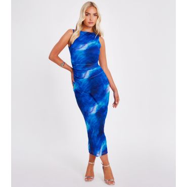 Women's Blue Printed Mesh Midaxi Dress Quiz New Look
