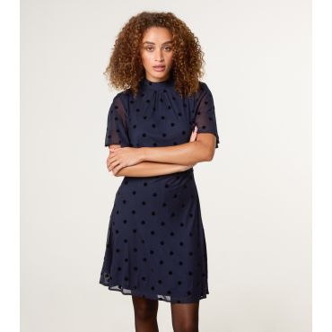 Women's Navy Polka Dot Tie Back Dress Blue Vanilla New Look