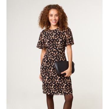 Women's Black Abstract Pattern Print Crew Neck Dress Blue Vanilla New Look