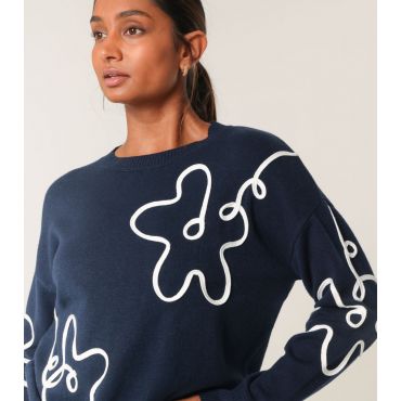 Women's Navy Floral Pattern Jumper Blue Vanilla New Look