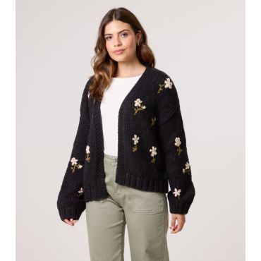 Women's Black Floral Embroidered Cardigan Blue Vanilla New Look